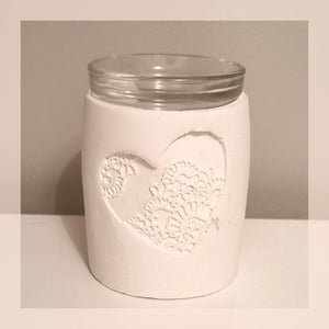White Embossed Heart Ceramic Burner ~x~